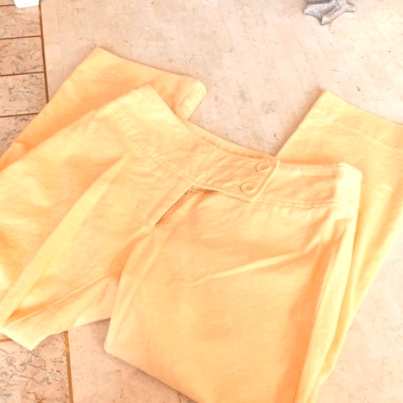 (from store) CACHE Pants - Vintage "cache" lightweight pants, sz 0, lemon yellow floral embossed, NEW